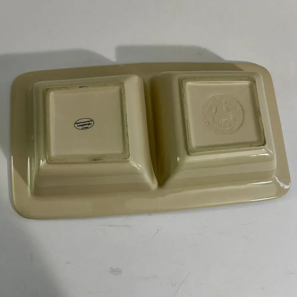 Longaberger Cream Pottery Woven Traditions Rectangle Divided Serving Dish Plate